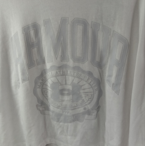 XL++ Oversized NWT Under Armour Loose Fit Boxy Crop White/Icy Blue 28.25 PTP - Picture 8 of 11